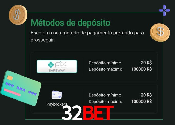 O cassino 32Bet oferece uma grande variedade de métodos de pagamento